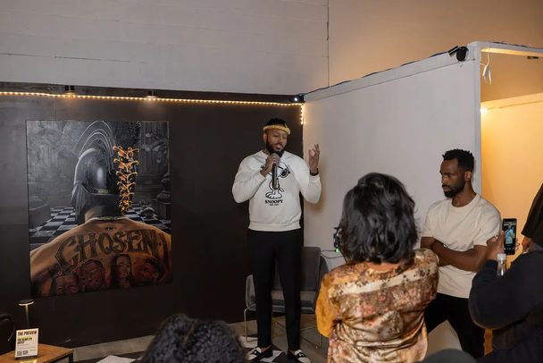 Justin Michael Wadlington tells the story at The Preview at The 1910, photographed by Eroll Photography